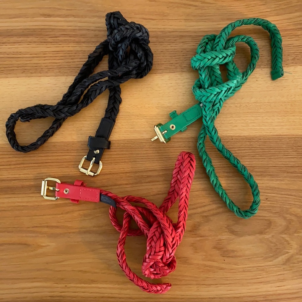 Set of 3 braided belts in green red and black